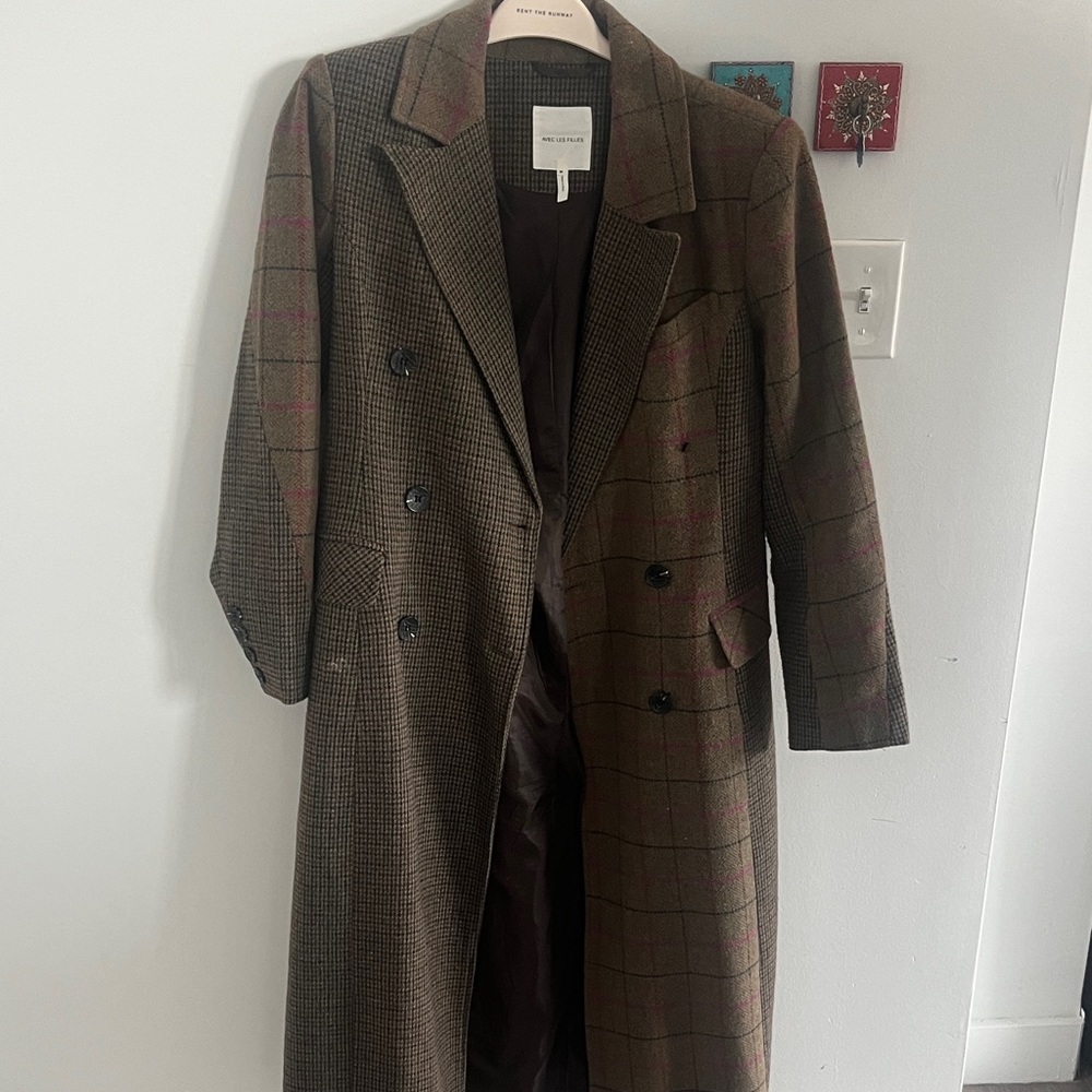 Avec Les Filles Plaid Double-Breasted Pea Coat